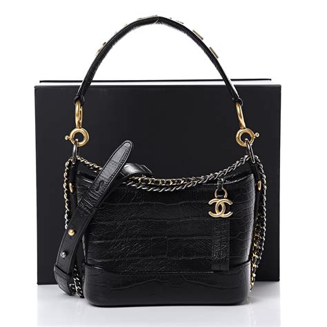 chanel crocodile embossed calfskin small gabrielle crocodile hobo black|Chanel Gabrielle Hobo Bag Crocodile Embossed Calfskin Gold.